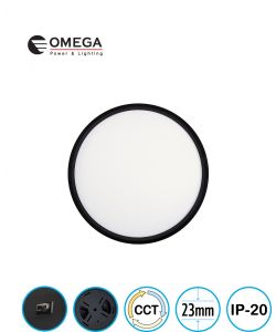 פאנל ELEMENT CCT שחור דק במיוחד מידה Ø230X23 מ"מ, OMEGA 20W 