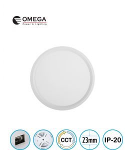 פאנל ELEMENT CCT לבן דק במיוחד מידה Ø230X23 מ"מ, OMEGA 20W