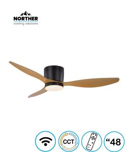 מאוורר צמוד תקרה 48" ERA +שלט ולד 24W CCT שחור+עץ NORTHER WiFi