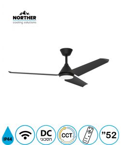 מאוורר תקרה 52" TANGO לפרגולה IP44 +שלט ולד 24W CCT שחור NORTHER WiFi