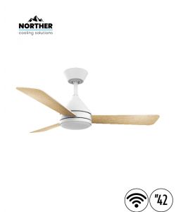 מאוורר תקרה 42" YOUNG +שלט ולד ניתן לעמעום 24W CCT לבן+עץ NORTHER WiFi