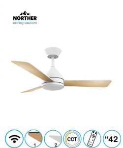 מאוורר תקרה 42" YOUNG +שלט ולד ניתן לעמעום 24W CCT לבן+עץ NORTHER WiFi