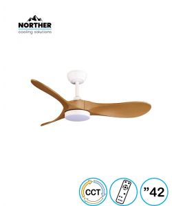 מאוורר תקרה 42" YORK +שלט ולד 24W CCT לבן+עץ NORTHER