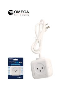מפצל קוביה 5 שקעים + כבל מאריך כ 1 מטר OMEGA