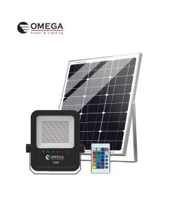 זרקור נטען GAMA 100W+שלט+פאנל סולארי OMEGA IP65 RGB
