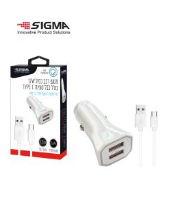 מטען רכב כפול USB-(A) 5V/2.4A + כבל TYPE-C